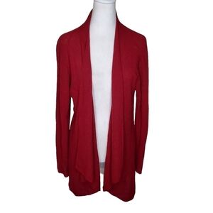 Eileen Fisher Red Wool Cardigan Sweater, Open Front, Cascade Collar Sz LG